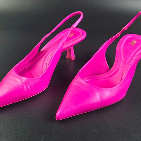 Zara Neon Pink Slingback Heels – Size 39 – 2.5" Heels - Picture 3 of 11